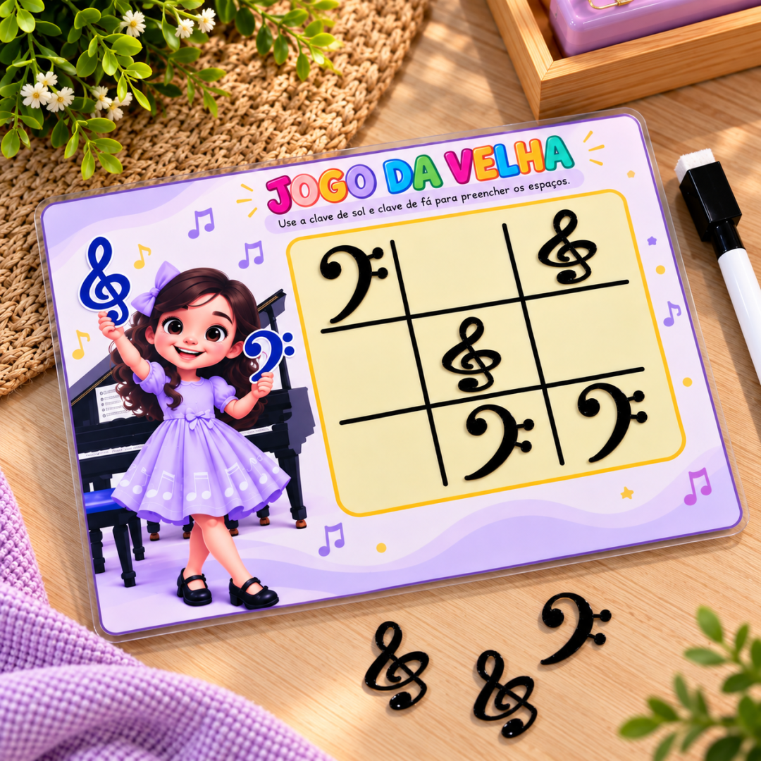 Jogo da velha físico lilás ( claves 3D + caneta apagável )